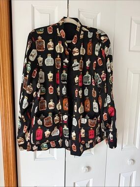 Womens Black Printed Button-Up Jacket